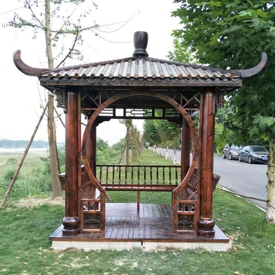 kualitas  Outdoor Pavilion Chinese Wood Gazebo Hexagonal 3m Antique Garden Pagoda pabrik