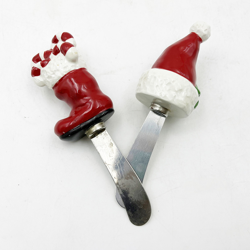 Natal Santa Hat Boot Hand Painted Handle Dengan Stainless Steel Blade Cheese Spreader Spreader Butter
