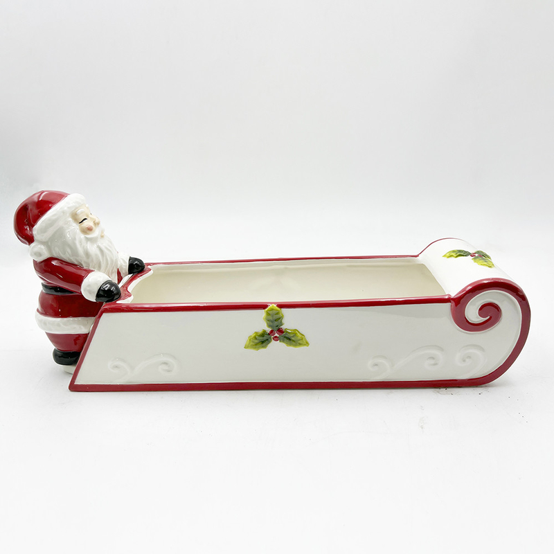 Hand Painted Keramik Cookie Holder Santa Snowman Candy Bowl Dekorasi Rumah Perayaan