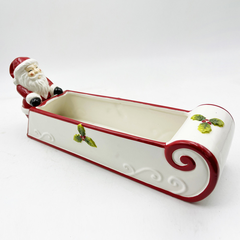 Hand Painted Keramik Cookie Holder Santa Snowman Candy Bowl Dekorasi Rumah Perayaan