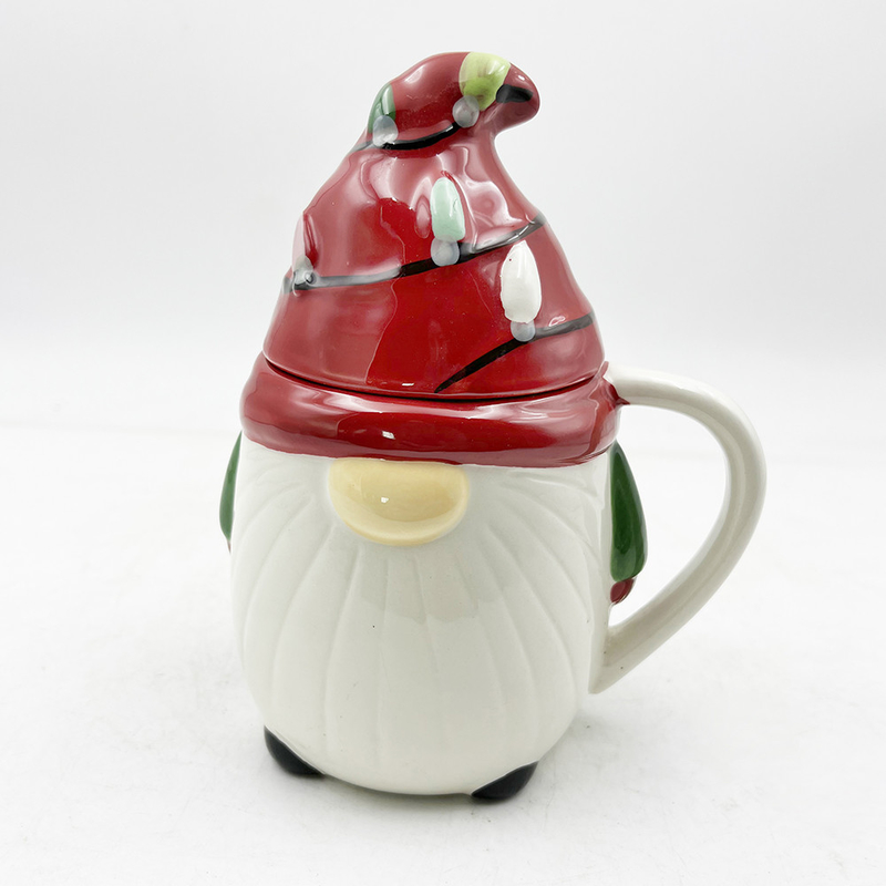 Custom Creative 3D Spring Gnome Dekorasi Cups Natal Keramik Mug Dengan Tutup