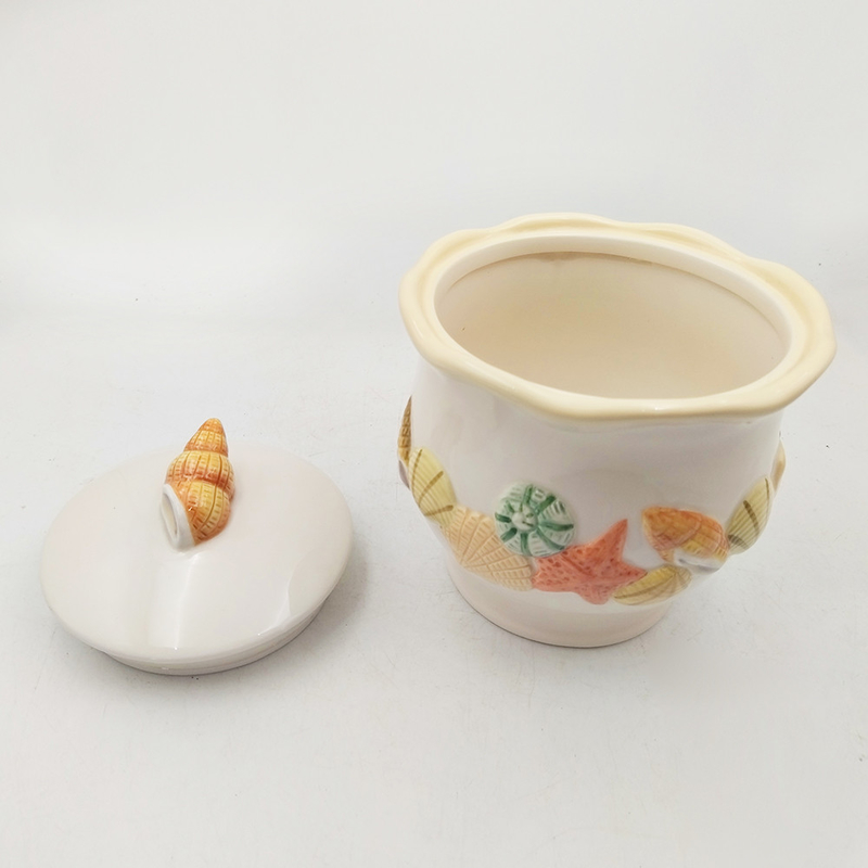 Keramik Storage Jar Dengan Tutup Sea Shell Keramik Dan Porselen Sugar Bowl Warna Custom