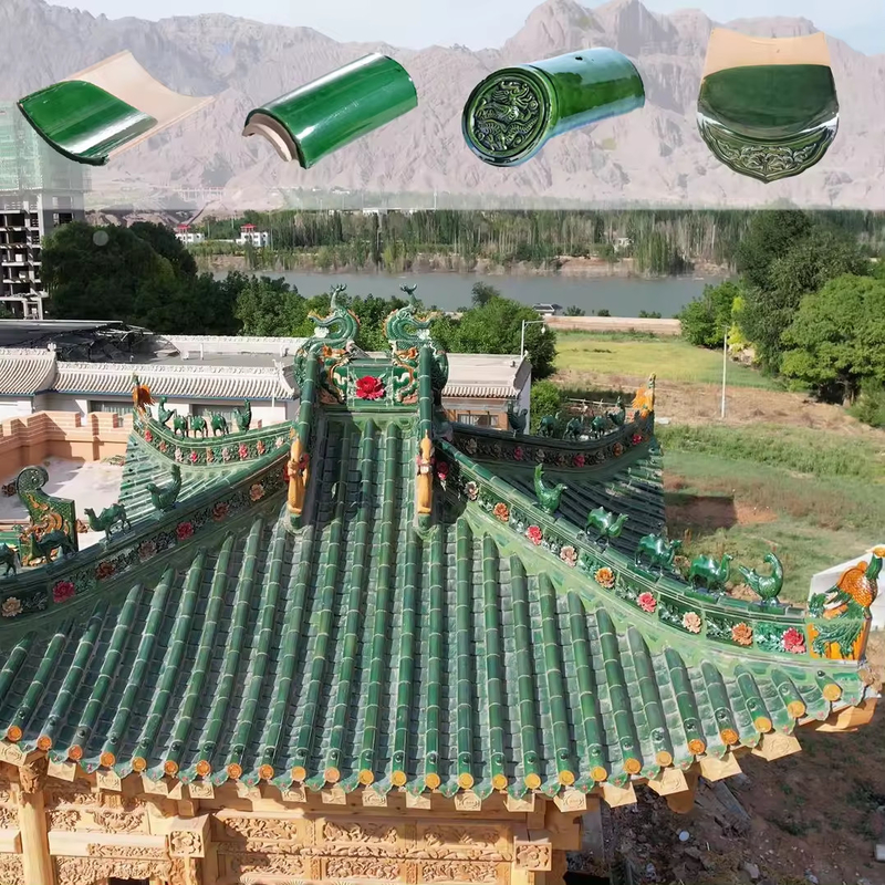 Lantai Atap Kuil Cina Kaca Hijau untuk Paviliun Taman dan Desain Bangunan Modern