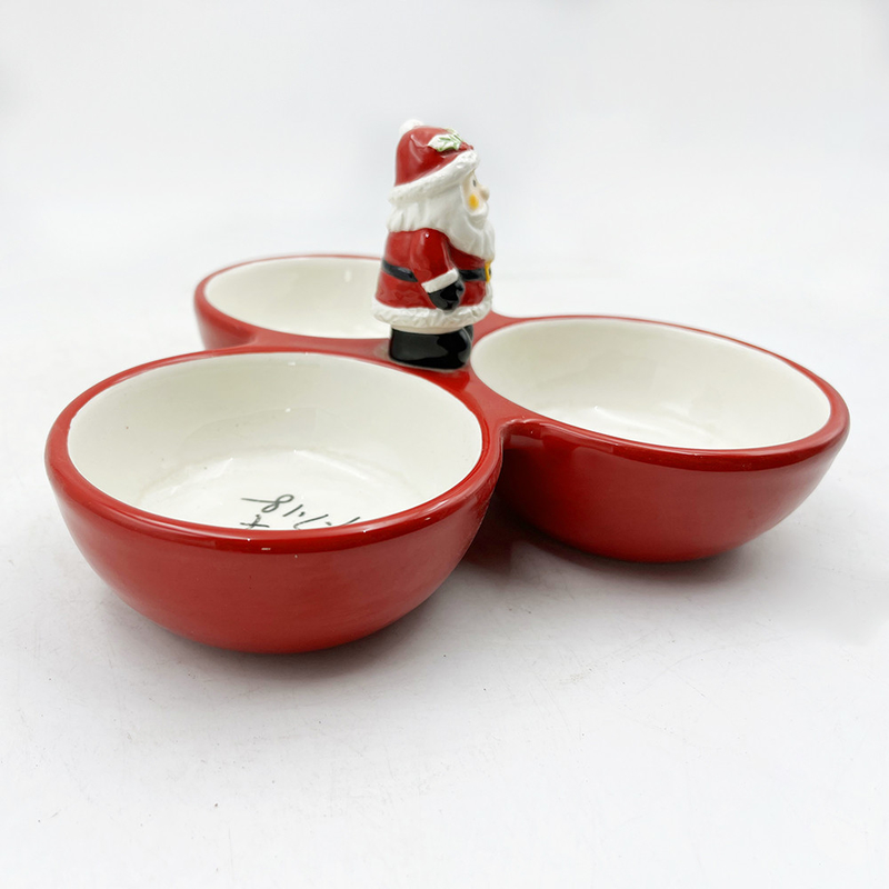 Home Keramik Tri-Part Serving Bowl Natal Musim Dingin Dekorasi Rumah Liburan