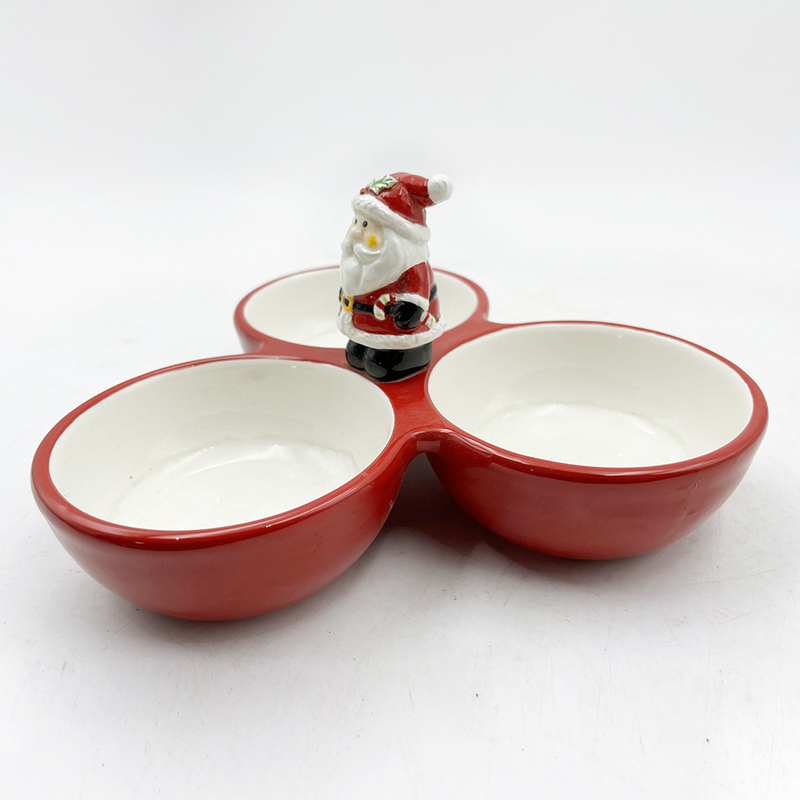Home Keramik Tri-Part Serving Bowl Natal Musim Dingin Dekorasi Rumah Liburan