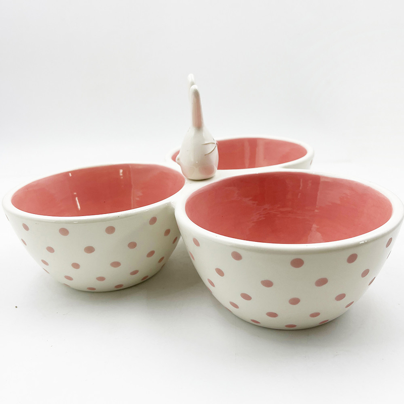Klasik Pink Cute Bahan Keramik Tri Bagian Menghidangkan Bowl Bunny Silly Dengan Tahan Kelinci