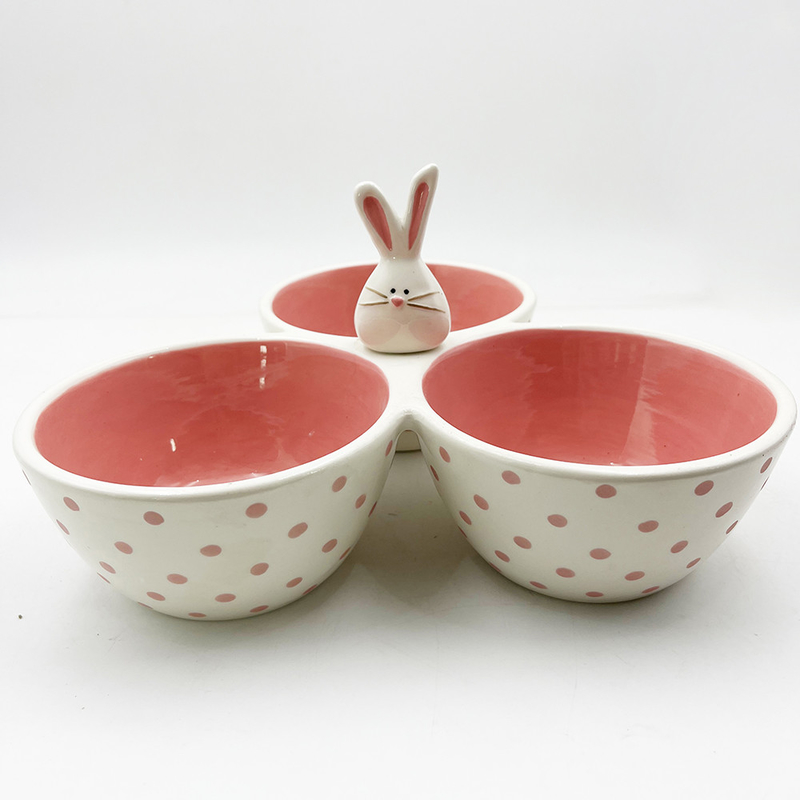 Klasik Pink Cute Bahan Keramik Tri Bagian Menghidangkan Bowl Bunny Silly Dengan Tahan Kelinci