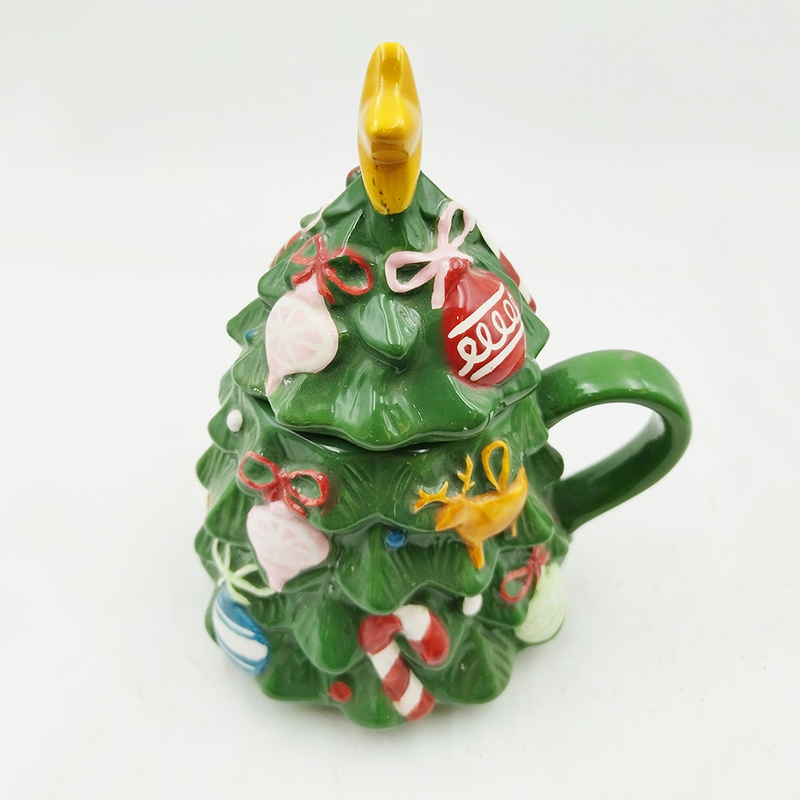 Green Christmas Tree Cup Cute Keramik Christmas Mug Dengan Tutup Untuk Hadiah Dekorasi Rumah