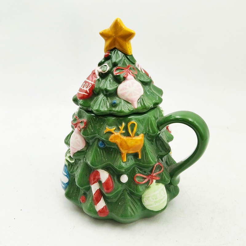 Green Christmas Tree Cup Cute Keramik Christmas Mug Dengan Tutup Untuk Hadiah Dekorasi Rumah