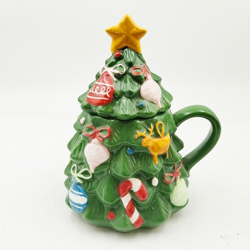 Green Christmas Tree Cup Cute Keramik Christmas Mug Dengan Tutup Untuk Hadiah Dekorasi Rumah