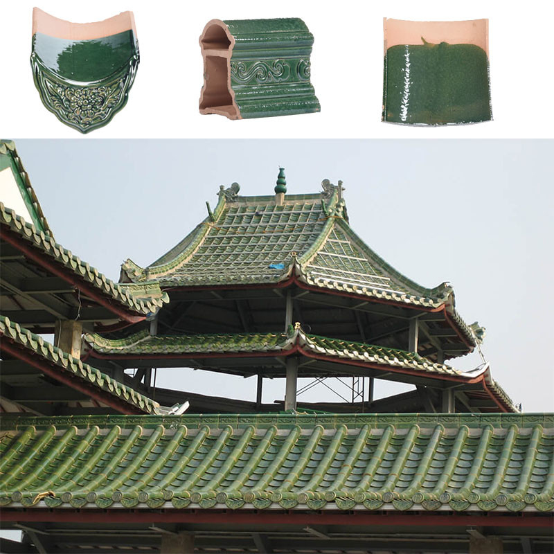 China Kaca Keramik Atap Genteng 180*180mm Vibrant Green Glaze Weatherproof untuk Atap Pagoda