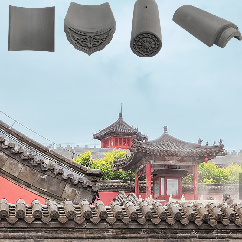 Matte Chinese Antique Temple Tile Gray Clay Roof Tile High Strength UV Resistant Untuk Bangunan Warisan