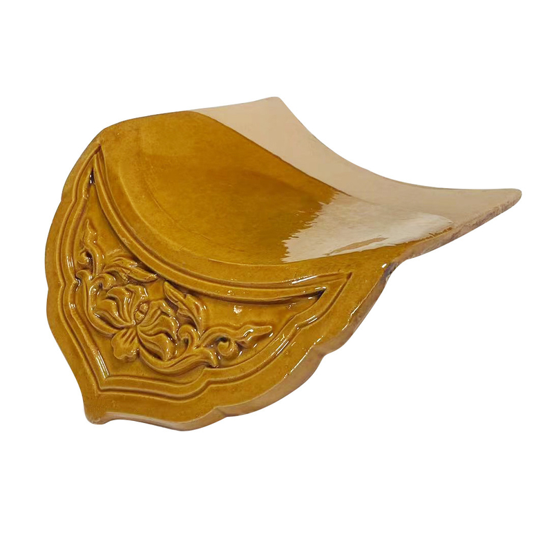 Lantai atap kaca Cina Elegant Glaze Kuning Panjang untuk Gaya Kekaisaran Kuno Atap Desain Modern