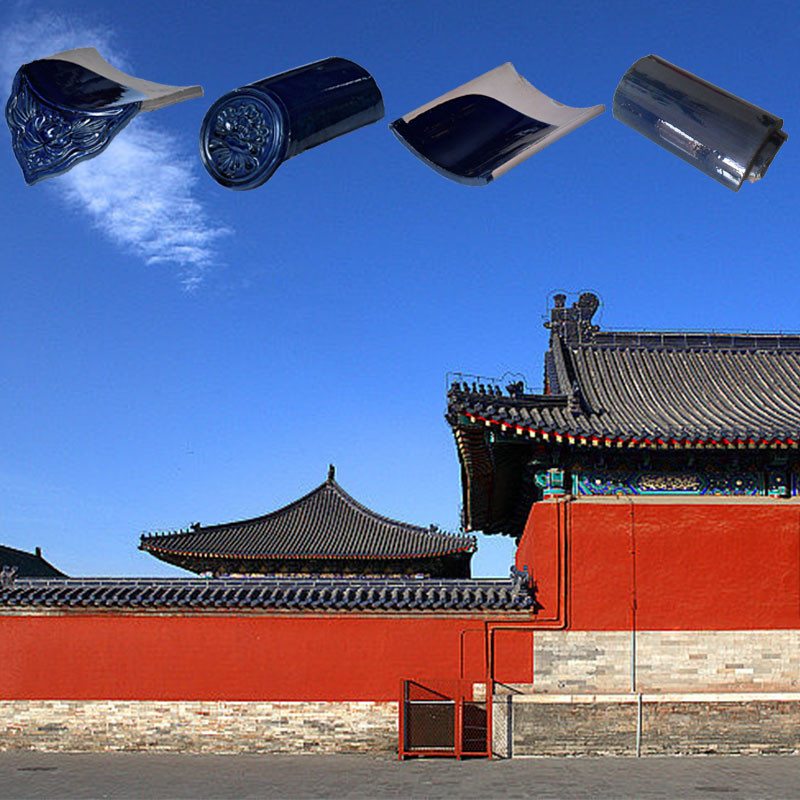 Chinese glazed roof tile Glossy Blue High Durability Untuk Rumah Tradisional Dan Modern Bahan Bangunan