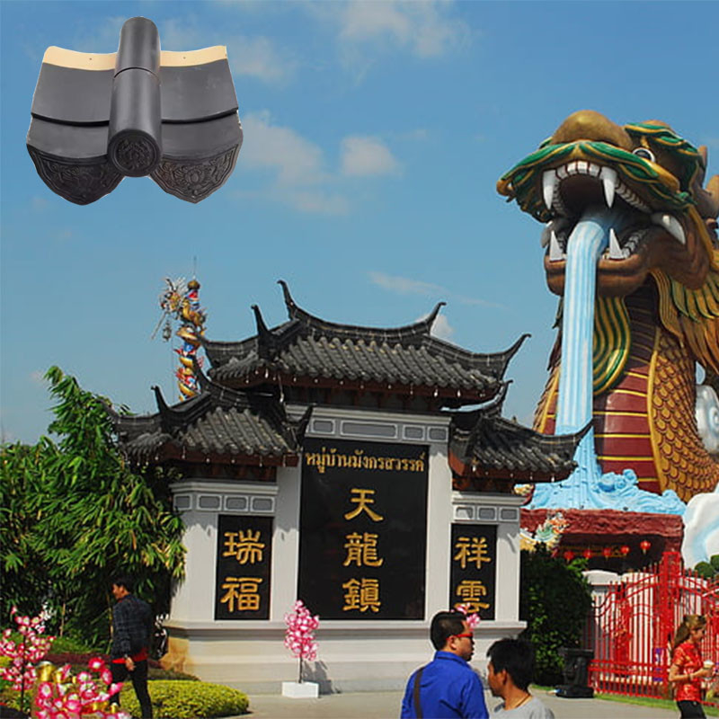 Gaya Tionghoa Tradisional Thailand Kuil Istana Keramik Interlocking Roof Tiles Warna Hitam Rumah Kuil