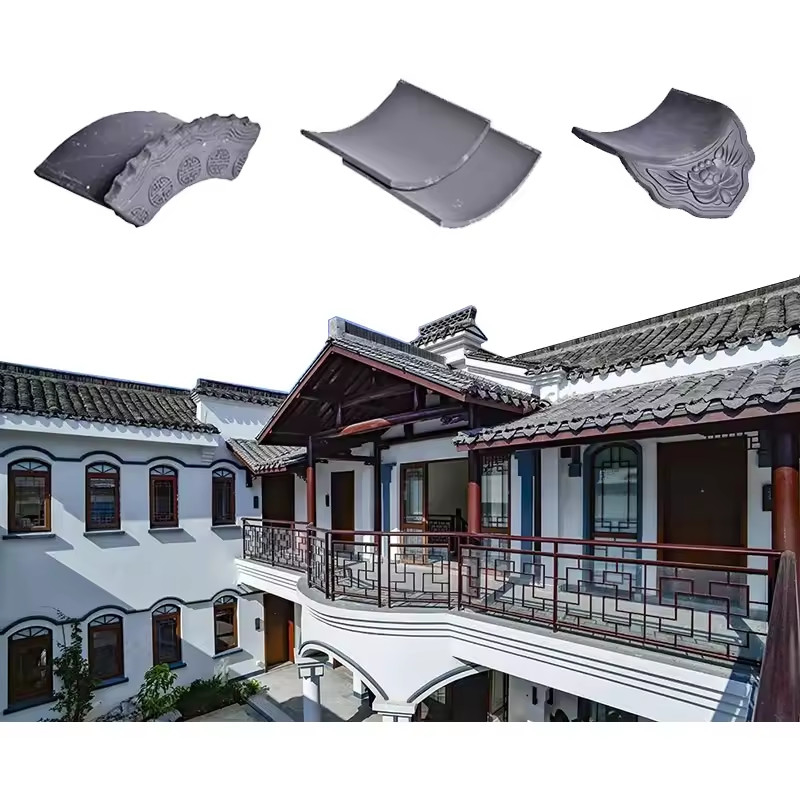 Desain Atap Paviliun Luar Ruang Interior Restoran Gaya Cina Genteng Atap Tradisional Gray