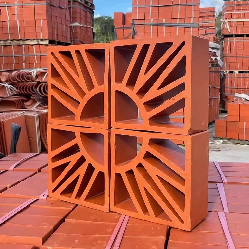 Dinding eksterior batu bata merah bahan dekorasi bangunan sekolah terracotta dinding Breeze blok