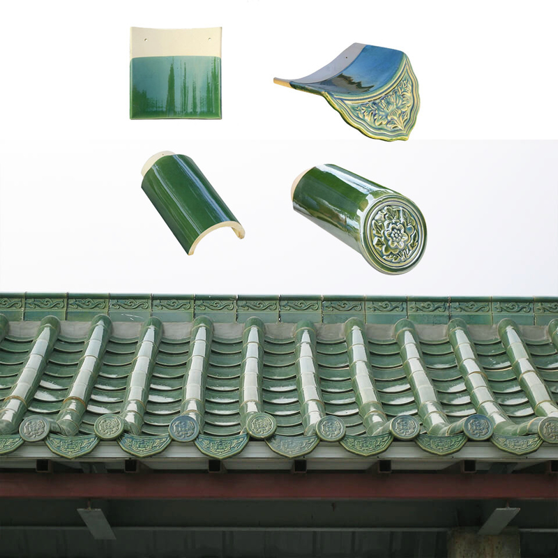 Genteng Kaca Untuk Desain Tradisional Atap Berwarna Hijau Di Kuil Cina