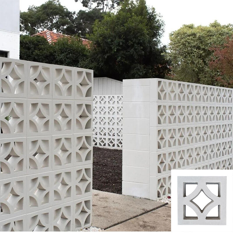 White Breeze Fancy Blok Beton Perforated Bricks Dekoratif Perforated Bricks untuk Dekorasi Tangga / Koridor