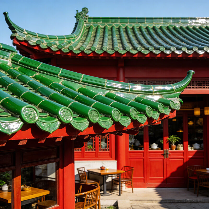 Ubin Atap Glasir Hijau Tradisional Cina Giok Hijau Ubin Glasir Tanah Liat Buatan Tangan Tahan Api Tahan Air untuk Kuil Asia Villa