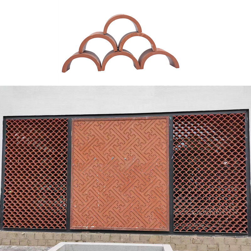 Batu Bata Berlubang Teras Terracotta Setengah Lingkaran 200*100mm untuk Dinding Dekoratif