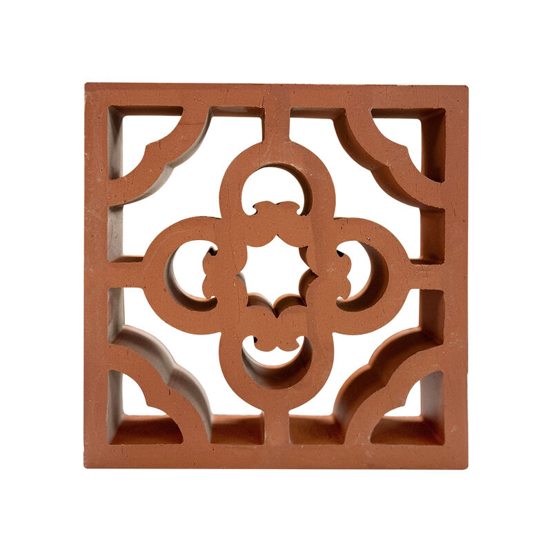 Red Clay Floral Pattern Natural Breeze Blocks Decorative Perforated Terracotta Bricks for Patio & Tea Room Space Divider