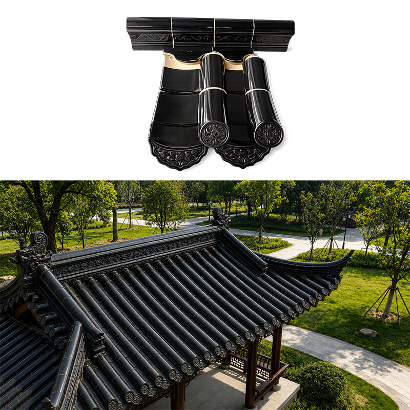 Antique Chinese Style Black Glazed Roof Tile Ceramic Glossing Roofing Bamboo Tiles untuk Rumah Tradisional Kuil Gazebo