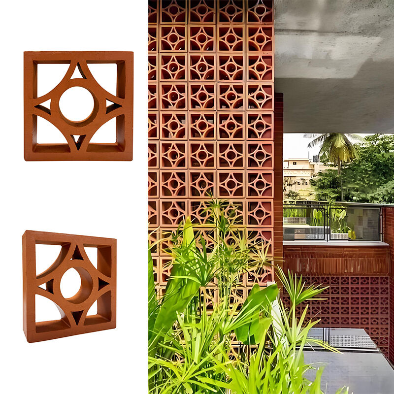 Terracotta Breeze Block Tanah liat alami Merah Kerongkongan Dekoratif Tembok Bata Blok Ventilasi untuk Pembagian Bangunan Luar