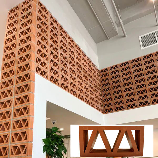 Decorative Terracotta Breeze Block Triangle Pattern Red Clay Hollow Brick for Garden Wall and Indoor Partition
