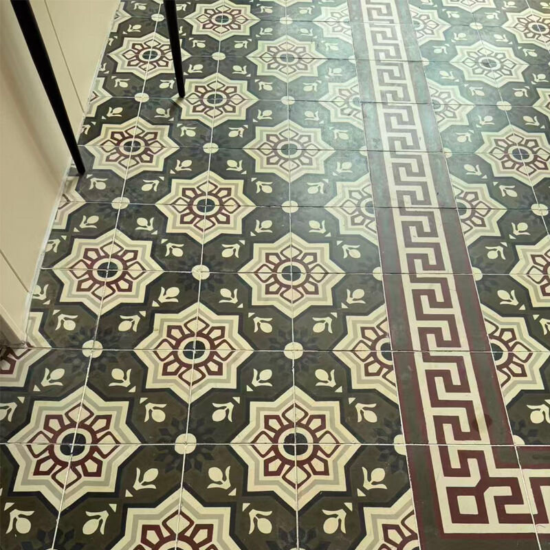 Retro Style Cement Encaustic Tile Floral Pattern Dekoratif Tile Untuk Partisi Indoor Dan Taman Luar Ruangan