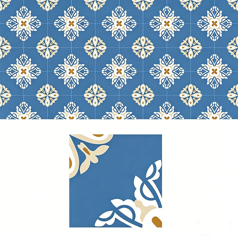 200x200mm Handmade Blue Floral Cement Tile Encaustic Tile for Kitchen Backsplash Bathroom Floor Non-slip untuk area lalu lintas tinggi
