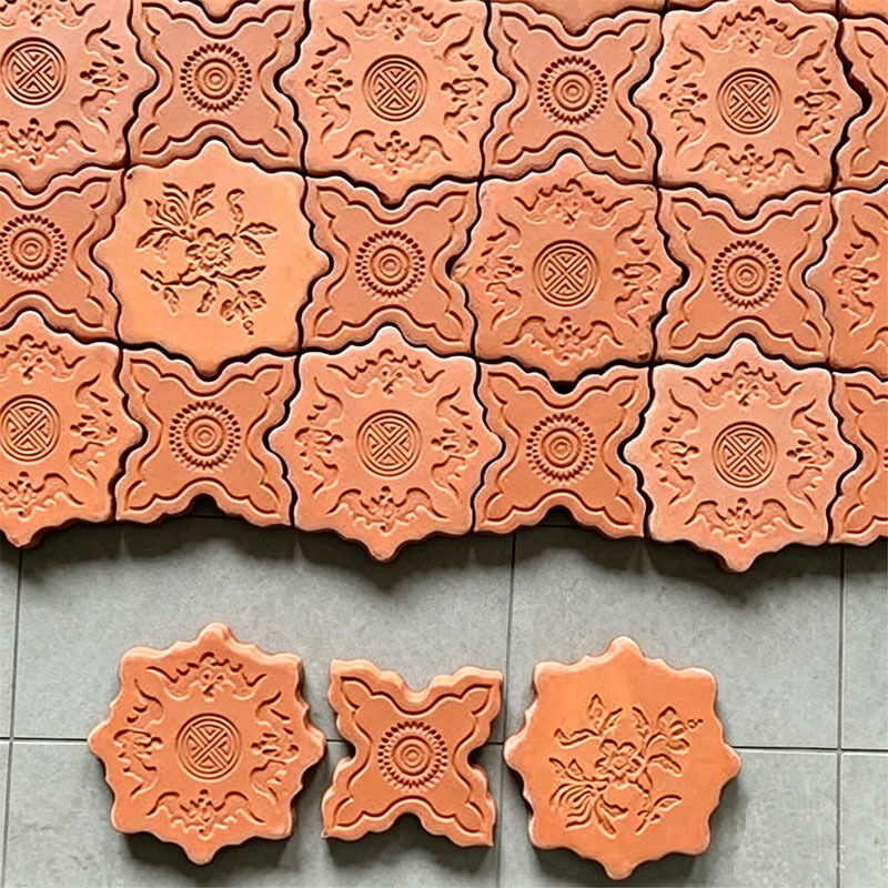 Vintage Floral Pattern Brick merah Flower Tiles Adegan Budaya Dekoratif Brick Clay Bahan Bangunan