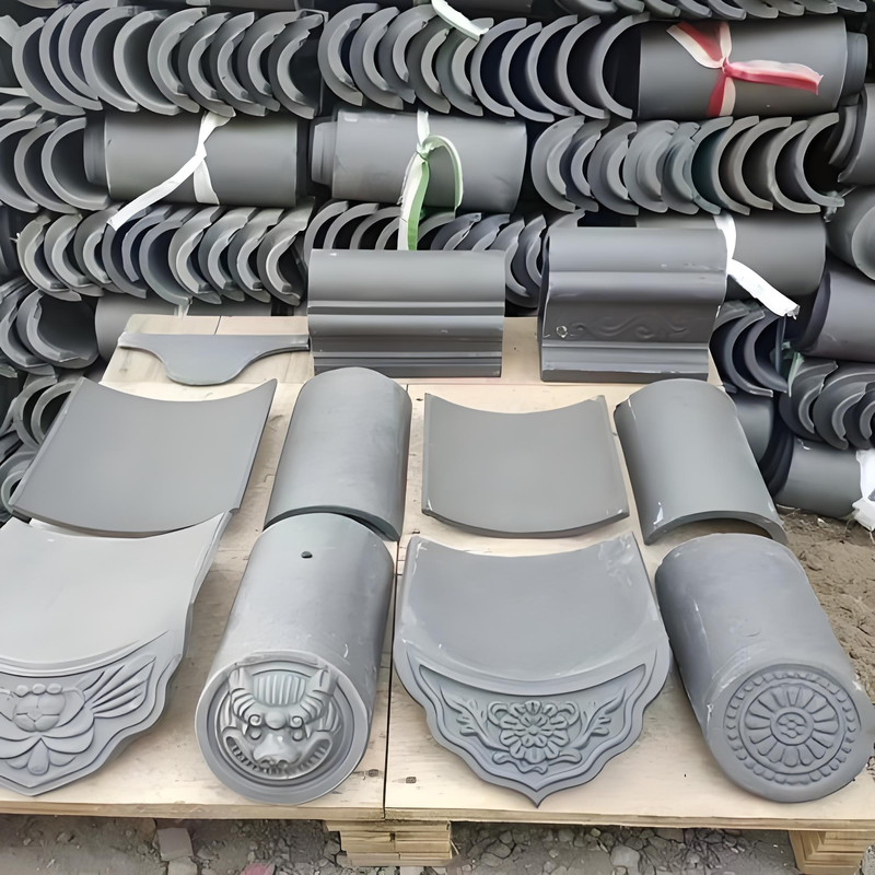 Tradisional Cina Grey Clay Roof Tile System Set Curved Cap, Flat Pan Tile, Eaves Dripping & Ridge Tiles untuk Arsitektur Asia