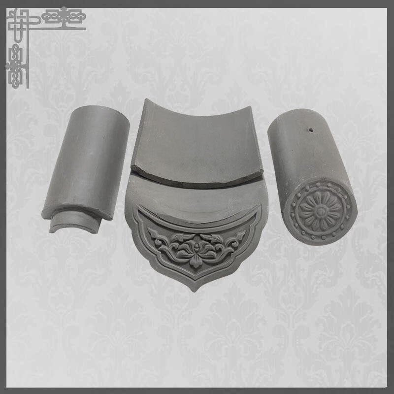 Tradisional Cina Grey Clay Roof Tile System Set Curved Cap, Flat Pan Tile, Eaves Dripping & Ridge Tiles untuk Arsitektur Asia