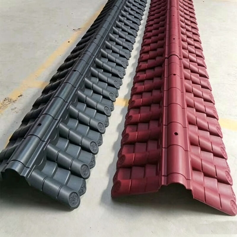 Peti Ridge Roof China Plastik Ringan Tahan UV Tutup Ridge Ridge Merah & Hitam Polymer untuk Dinding Taman & Atap Paviliun