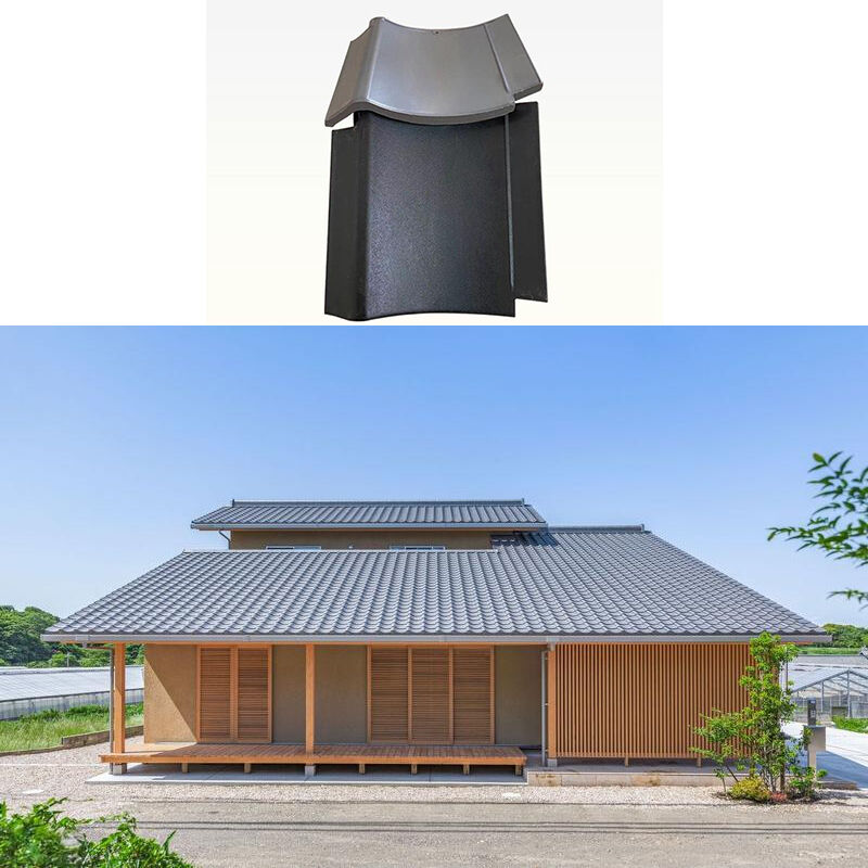 Minimalis Jepang Flat Keramik Kawara Tiles Matte Black Interlocking Roof Tiles untuk Rumah Kerangka Kayu