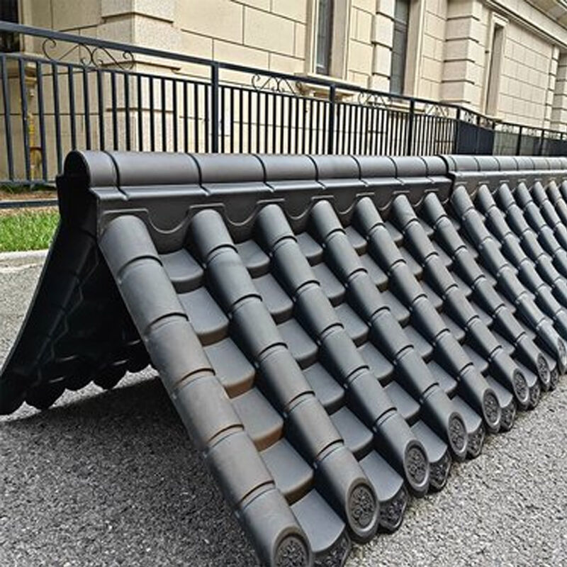 Synthetic Plastic Archway Roofing Set Chinese Style Plastic Roof Tiles with Carved Dragon Head Finials