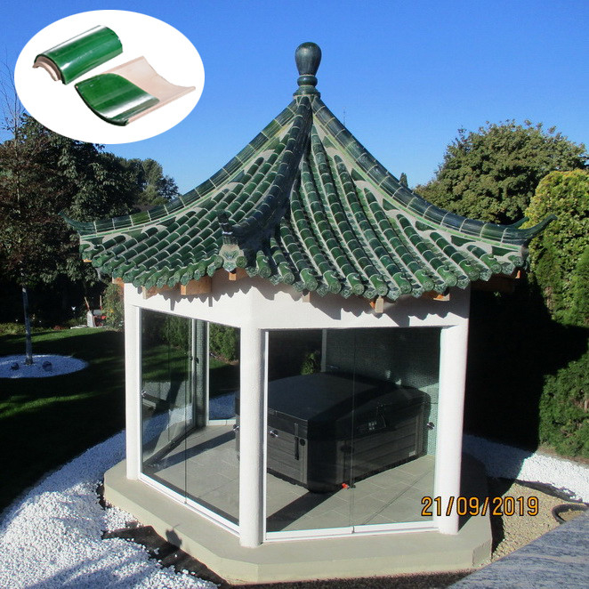 Ubin atap kaca hijau tradisional Cina untuk gazebo Asia