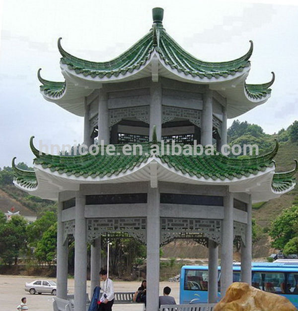 Paviliun gaya Asia, ubin atap kaca tradisional Cina